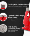 Front view: FOCSTOL 12‑pc diamond core drill set for tile/stone; sizes 6/6/8/20/35/50/75/100 mm with 20 mm milling and 50 mm beveling bits.