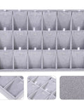 Large Grey Velvet Jewelry Tray With 18 Grid Dividers For Necklace And Watch Storage Soft Lined Organizer Dish features a soft fabric surface.