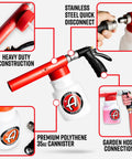 Foam Gun Car Wash Sprayer For Garden Hose No Pressure Washer Needed, heavy-duty red sprayer with 35oz canister and quick disconnect.