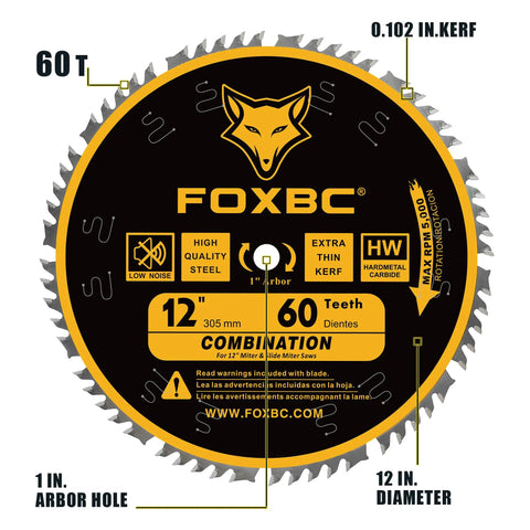 12 Inch Combination Miter Saw Blade 60 Tooth For Wood Cutting With 1 Inch Arbor, Smooth Finish For Ripping And Crosscutting