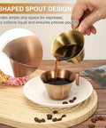 2 Pack Stainless Steel Espresso Measuring Cups With Handle, V Shaped Mouth, Spout, And Scale, 3.4 Oz 100 Ml, Gold Finish