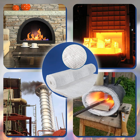 Ceramic fiber insulation blanket, 1 in thick x 12 in x 24 in, 2400F, white roll for high-temp ovens and furnaces.