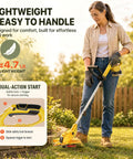 Woman using 21V Cordless Weed Wacker 12 Inch Trimmer With Auto Line Feed Battery Powered Weed Eater in garden setting