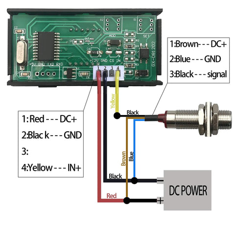 Wiring diagram for Green LED Tachometer RPM Speed Meter With Hall Proximity Sensor Magnet NPN For Lathe CNC Mower Conveyor