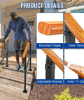 Sturdy Metal Wood Grain Handrail For 3 Step Outdoor Stairs Built Tough For Elderly Grip Help And Fall Prevention Zero Sweat Diy Mounting For Back Porch Upgrade Your Daily Safety Routine, demonstrating rounded edges and adjustable bracket.
