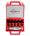 Open red case showing 11 Piece Hollow Punch Set For Leather Cloth Vinyl And Light Sheet Metal Gasket Making With Dual Cutting Heads