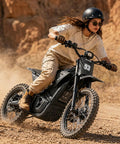 Electric Dirt Bike With Lights And Display For Off Road Adventures, 3840W Power, rider on dirt road terrain