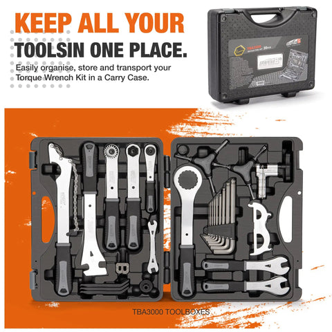 30 Piece Bike Repair Kit With Carry Case For Road And Mountain Bikes, tools organized in a compact toolbox