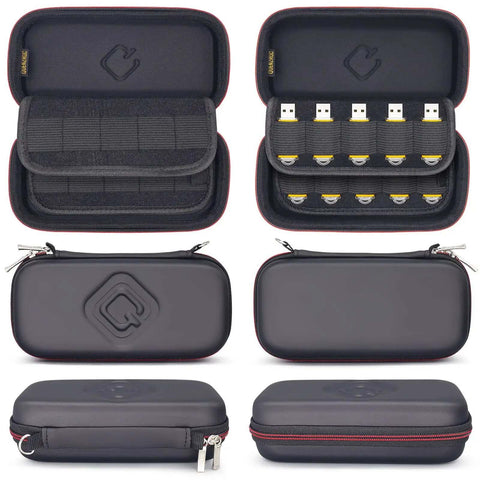 Slick Flash Drive Case and USB Stick Organizer for Keeping Thumb Drives Locked Down Tight During Everyday Commutes with Hella Secure Snap Closure and Comfortable Pocket Friendly Profile in various angles.