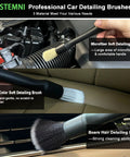 Microfiber soft brush cleaning car engine, multi-color brush on car seat, boars hair brush detailing interior