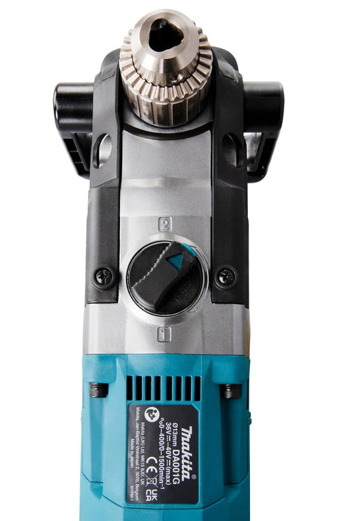 Pick Badass 40V Brushless Cordless Angle Drill with 13mm jaw and speed settings for pros, showing chuck and controls.