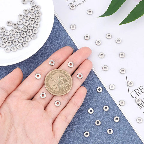High Quality 304 Stainless Steel Spacer Beads 100 Pack 6Mm Round Metal Discs With 2Mm Center Hole For Dope Diy Bracelet Builds And Fresh Jewelry Crafting Projects