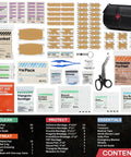Compact Waterproof First Aid Kit With 130 Piece Emergency Gear For Travel, displayed with supplies and black EVA case
