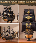 Epic 3D Seahorse Barque Wooden Puzzle Kit For Adults And Teens, Realistic 1 To 100 Scale Ship Model Craft, Durable Wood Pieces, Long And Challenging Build, A Standout Gift For Sea Lovers And Puzzle Fans; black sailing ship display model