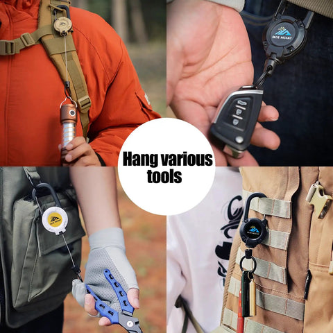 Beefy Heavy Duty Retractable Keychain With Multitool Carabiner Badge Holder And Id Clip Upgraded 58 Cm Stainless Steel Cord