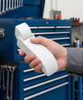 Hand holding Spring Loaded Refrigerator Door Hinges Set for Freezers and Fridges Self-Closing White Iron Low Temp Ready