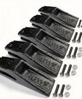 Trenching Bucket Teeth For 5/8 Inch Lip Machines, Bolt-On Unitooth, Fits Excavators Backhoes Skid Steers Mini Excavators, Black, Built Tough Heavy Duty 5 Pack shown with bolts and nuts.