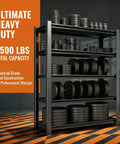 Heavy Duty 3500 Lb 5 Tier Garage Shelving Unit With Adjustable Shelves For Garage Basement Warehouse And Pantry 48 W x 20 D x 74 H Black Steel Storage Racks Built Like A Tank, loaded with weight plates