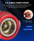 R1234yf Quick Coupler Adapters Set For Automotive Air Conditioning High And Low Pressure Connectors 5 And 6 Ball Quick Couplers close-up red coupler with O-rings