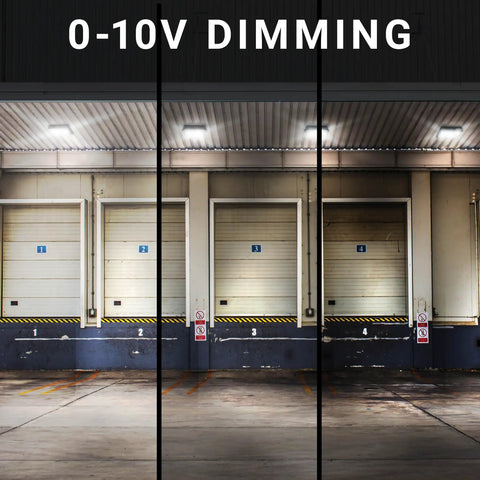 LED Canopy Light 45W 0-10V dimmable showing variations in illumination at loading docks