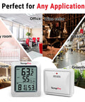 Wireless Outdoor Thermometer With Humidity Gauge And Digital Hygrometer, 500 Ft Range, Office and Baby Room setup