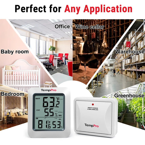 Long Range Indoor Outdoor Thermometer With 2 Wireless Sensors, 500 Ft Range, Real Time Temperature And Humidity Readouts, Battery Included, Tabletop Or Wall Mount Ready, No Fuss Setup For Home Or Office displaying indoor and outdoor units