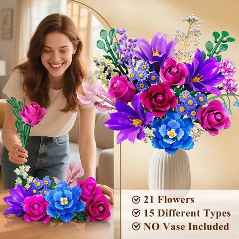 21 Flower Bouquet Building Kit With Lights For Adults And Teens 8 12 Plus Realistic Floral Set With Roses Lilies Daisies Hydrangeas Eucalyptus Gypsophila And More For Creative Decorating Gifts And Hands On Craft Fun. 21 flowers, no vase