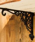 Heavy Duty Wrought Iron Shelf Brackets Two Pack Antique Black Corbels Built Tough For Your Home Rig With Included Wall Hardware showcasing detailed design.
