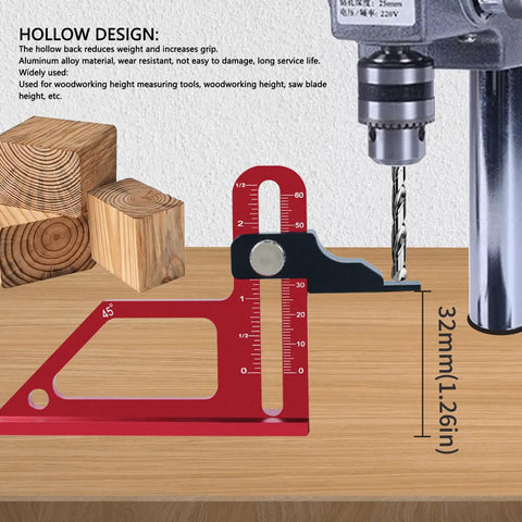 0 To 60mm Height Gauge For Woodworking 45 Degree Precision CNC Machined Depth Tool With Anodized Aluminum Scale measuring depth