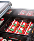 Inside view of Built Tough Stainless Steel Milk Crate Cooler Box With Heavy Duty Urethane Walls displaying dairy cartons.