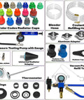 31 Piece Coolant Pressure Tester Kit With Radiator Adapters And Vacuum Refill Tool For Automotive Cooling System Leak Detection And Easy Refilling On The Go, assorted parts