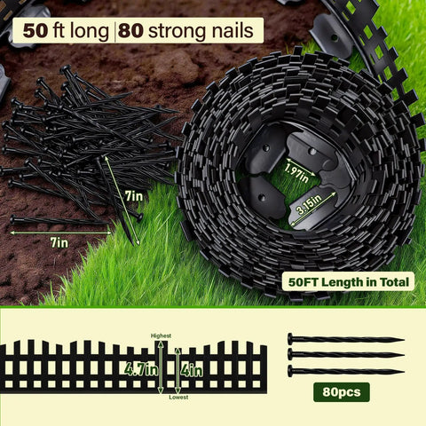 No Dig Landscape Edging Kit 50 Feet Flexible Plastic Lawn Border With 80 Spikes Tall Arched Garden Edging shown in detail