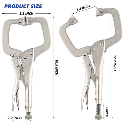 11 Inch C Clamp Locking Pliers With Swivel Pads Beefy Heavy Duty Welding Pliers, shown with dimensions in inches.