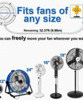 Diagram showing Outdoor Fan Misting Kit 35Ft For Patio And Deck Cooling fits fan sizes, with images of 12" to 30" fans.