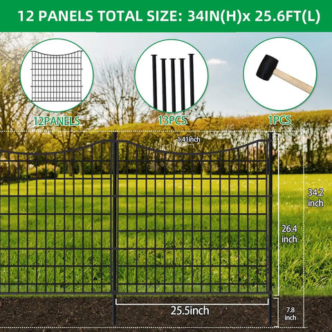 No Dig Decorative Outdoor Garden Fence With 12 Panels For Easy Yard Border And Pet Playpen, Rustproof Metal Wire Border