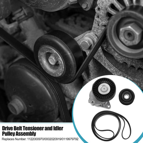 Mercedes-Benz Serpentine Drive Belt Tensioner Pulley And Idler Pulley Belt Assembly close-up view