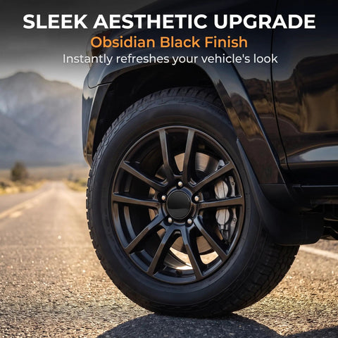 Premium 4 Pack Wheel Center Caps Universal Fit For Cars Trucks 2.36 Inch Snap In Rim Hub Covers Tough Abs Plastic Black on vehicle