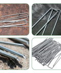 Heavy Duty 6 Inch Landscape Staples 25 Pack, 11 Gauge Galvanized U Shaped Pins for sod anchoring, landscape fabric close-up