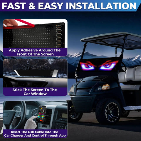 Programmable Flexible LED Eye Lights For Golf Cart And Vehicles 23x5In With App And Remote Control installation steps