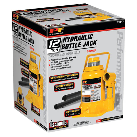 Box of Beefy 12 Ton Heavy Duty Shorty Bottle Jack For Cars Trucks And Farm Equipment With Low Profile All Steel Construction