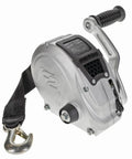 F2 Trailer Winch With Strap Heavy Duty 1600 Lb Load Capacity, corrosion-resistant aluminum frame and handle, silver