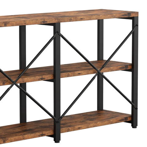 Heavy Duty Rustic Wood And Metal Bookshelf Featuring Spacious Three Level Design Perfect For Home Office Display Or Living Room Storage Making Your Space Look Clean With A No Fuss Assembly Process