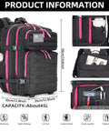45L Tactical Assault Backpack With MOLLE System Waterproof Rucksack For Outdoor Adventures, Black Rose, showing compartments.