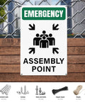 Emergency Assembly Point Sign 18x12 Inches Reflective Aluminum Waterproof Signage With Pre Drilled Holes for outdoor use