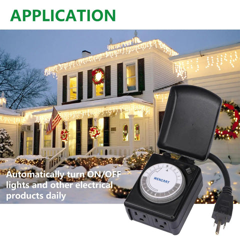 Badass All Weather Outdoor Mechanical Timer With Dual Grounded Outlets Weatherproof Flip Cover for holiday lighting