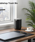 Compact Swing Top Mini Trash Can With Lid For Bathroom Vanity Countertop Desk Or Office 2.2L 7.3In Tall 5.3In Diameter Black