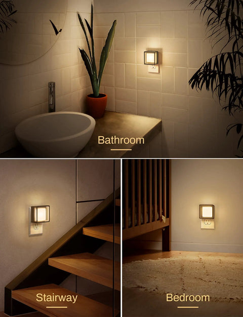 LED Night Light 2 Pack With Dusk To Dawn Sensor Auto On Off Wall Plug In Night Lights Dimmable Brightness for Bathroom Hallway Bedroom Kids Room Stairway Soft White Glow