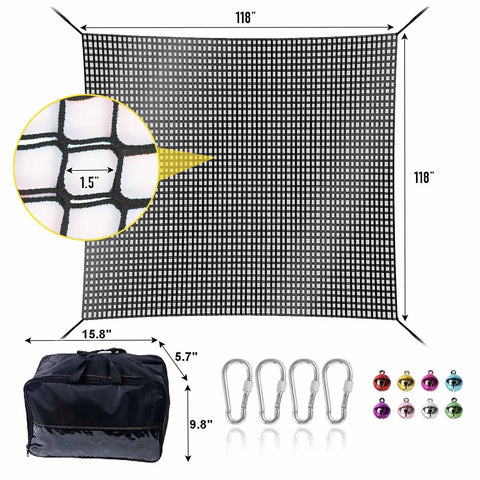Climbing Net For Kids Double Layer Heavy Duty Backyard Playground Safety Net 9.9 Feet By 9.9 Feet Perfect For Tree House Jungle Gym Monkey Bars Mesh 1.5 Inch Openings Keeps Little Explorers Safe And Active with accessories.