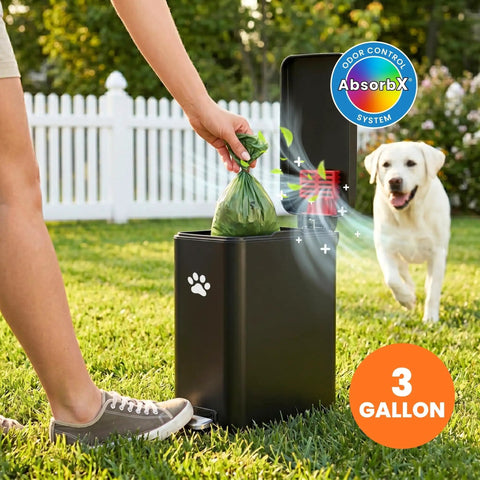 3 Gallon 12 Liter Dog Poop Trash Can With Lid And AbsorbX Odor Filter For Outdoor Use Rust Proof Matte Black Stainless Steel