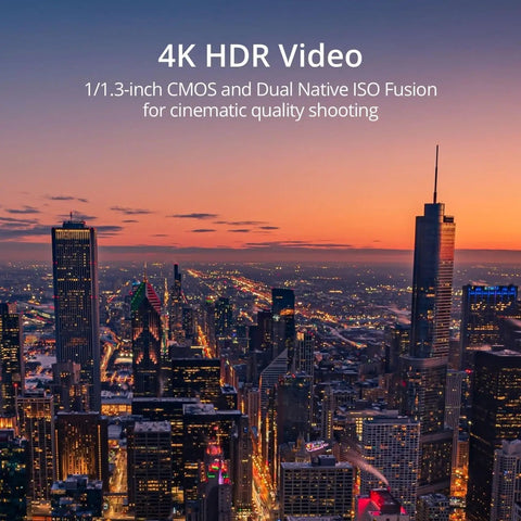Mini 3 Fly More Combo With RC, Dope 4K Drone Camera For Adults capturing cityscape at sunset with 4K HDR video quality.